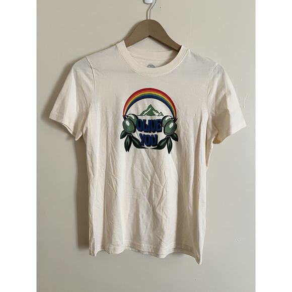 RARE Tory Burch Olive You Rainbow T Shirt Size XS - Picture 1 of 6